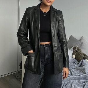 Liz Claiborne Black Leather Blazer Jacket
